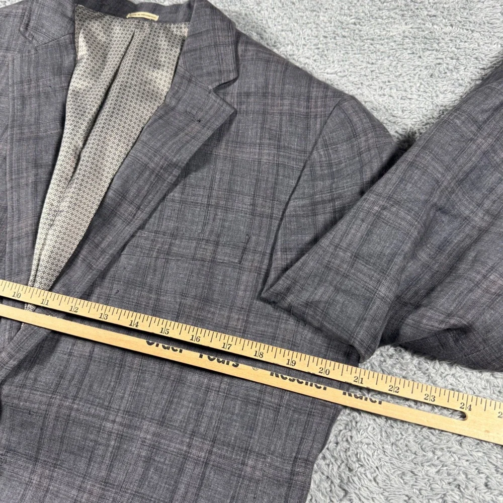 Joseph Abboud Blazer Mens 40R Plaid Windowpane 100% Linen Slim Fit Sport Coat